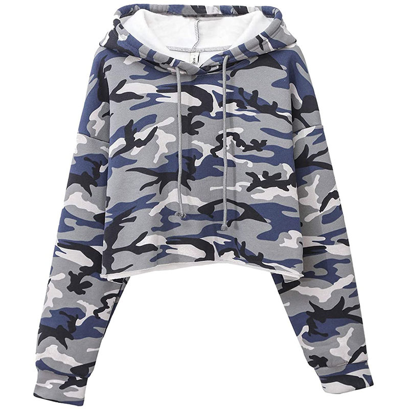 Women Sports Sweatshirt Autumn Winter Fleece-Lined Pullover Hoodie Personalized Bare Cropped Long Sleeved Top