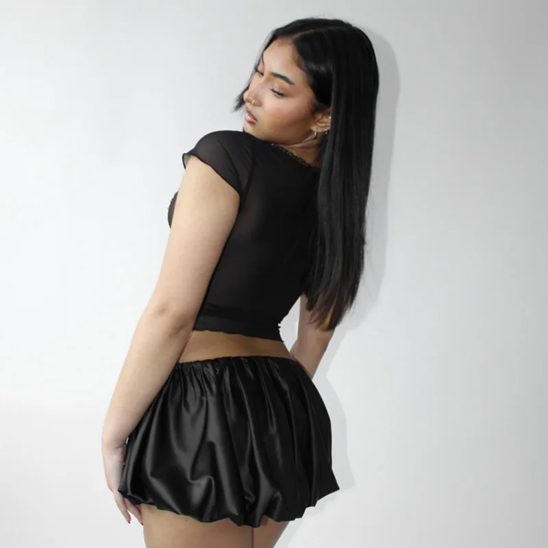 Folds Skirt Mini Skirt Women's Solid Elastic Waist Fashion Patchwork Ball Gown Summer New Mini Skirt Female