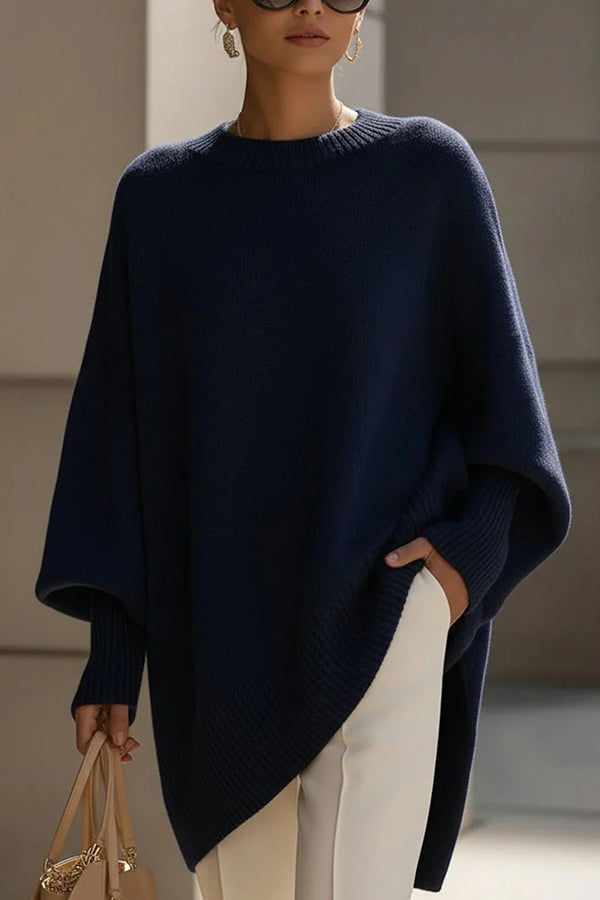 Solid Color Round Neck Long-sleeved Casual Loose Knit Sweater