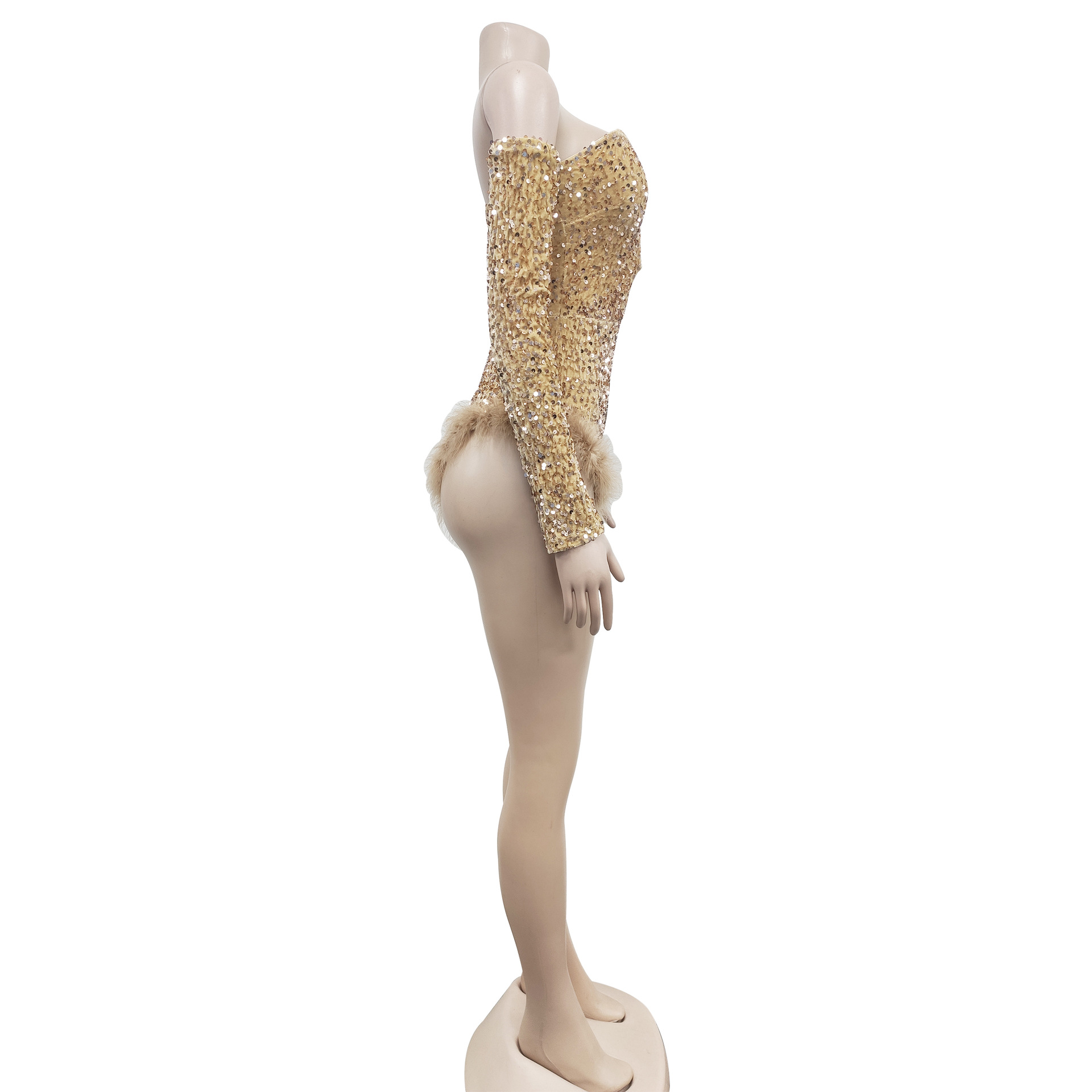 Women Wear Solid Color Sequin Long Sleeve Shorts Jumpsuit Women