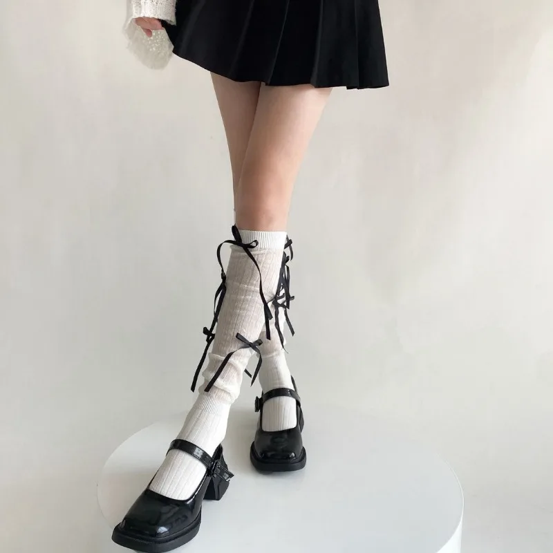 Splice Bow Loose Socks For Women Fashion Thermal Long Sock Knitting Socks Women's Y2K JK Girl Keep Warm Leg Warmers Ladie