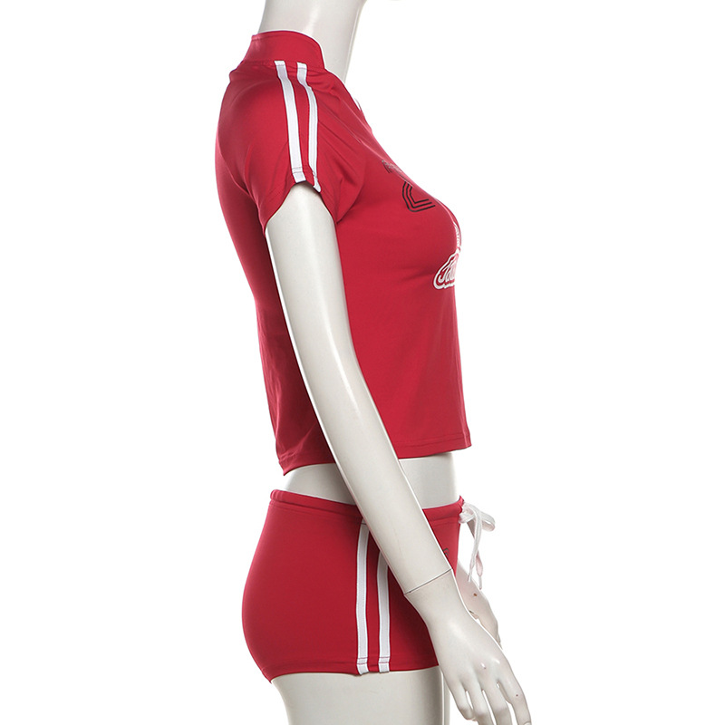 Summer Sexy Slim Fit Cropped Short Sleeve High Waist Hip Lift Shorts Sports Sets Women