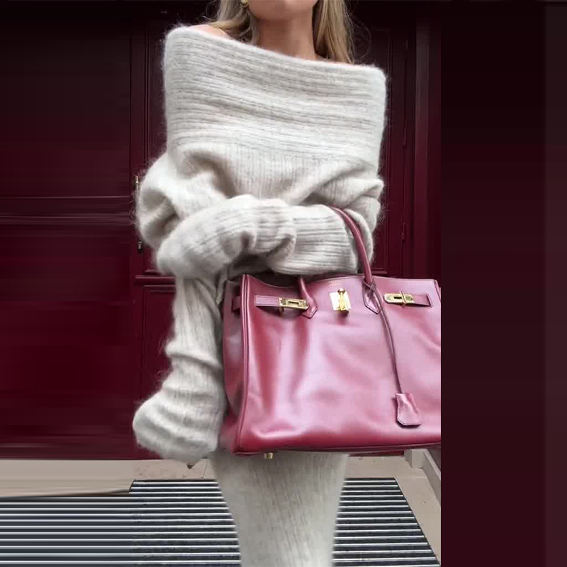 Knitted Skirt 2 Piece Set Women's One-Shoulder Long Sleeves Sweater Pullover Elegant Slim Fit Long Skirt Suit Autumn New