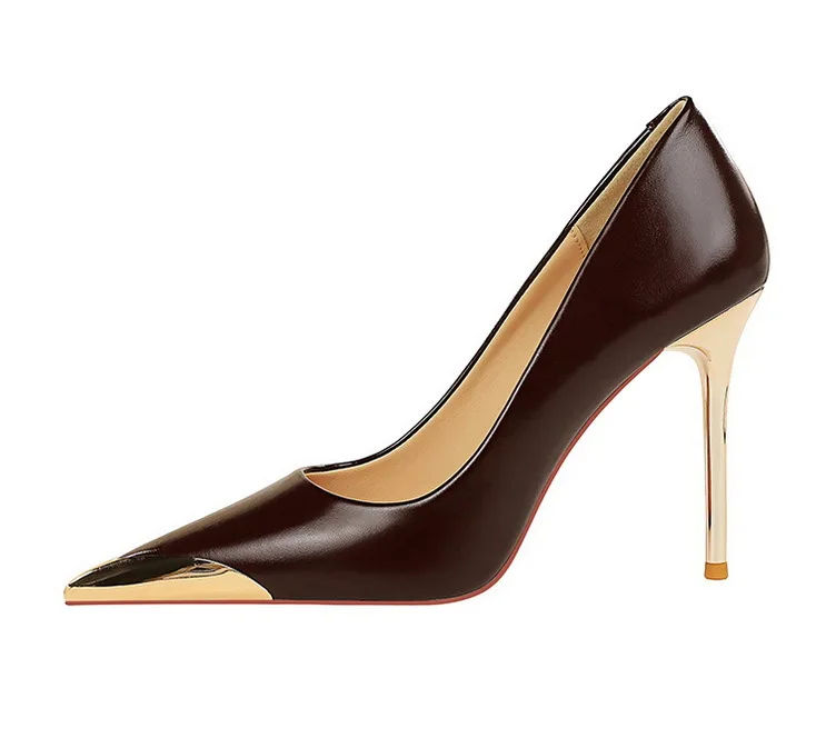 Shoes Retro High Heels Metal Pointed Tip Women Pumps Stiletto 9.5 Cm And 4.5cm Heels Sexy Party Shoes Office Shoes