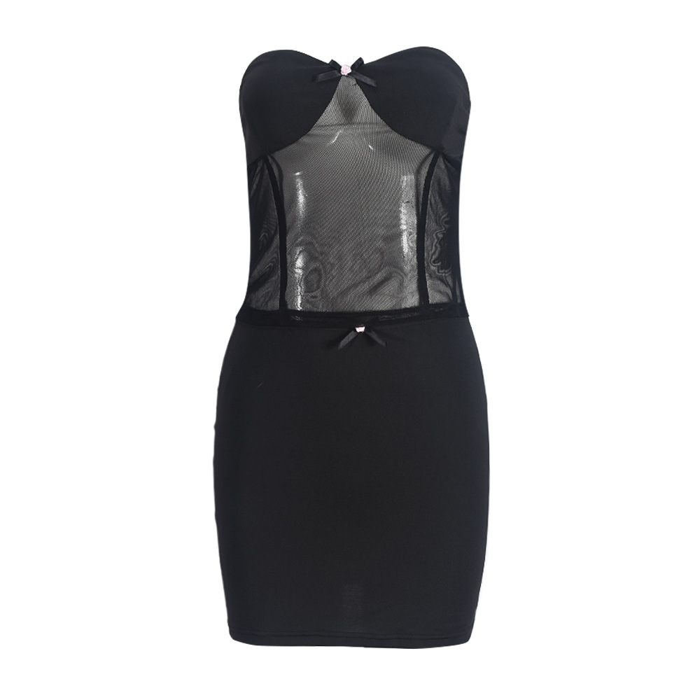 Women Clothing Chest Wrapped Skirt Fashionable See through Sexy Patchwork Two Piece Sets Women