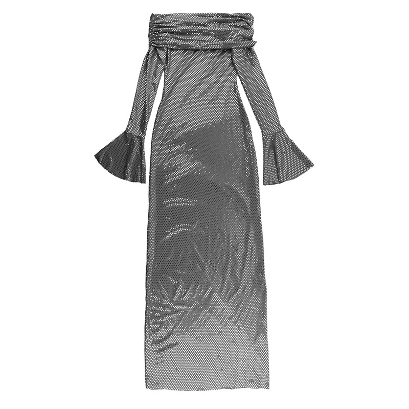Sexy Buttocks Wrapped Long Dress For Women Fashion Temperament Ironing Board Slim One Line Neck Party Evening Dress
