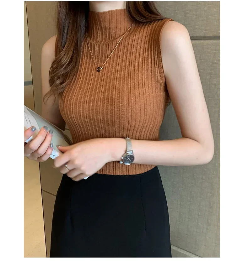 Women Knitted Slim Tank Top Solid Sleeveless Sexy O-Neck Crop Top Casual T-shirt Cotton Off Shoulder Crop Tank Top Summer