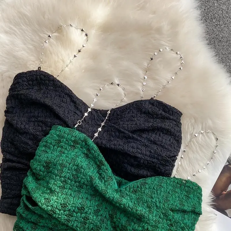 Sexy Streetwear 90s Crop Top Women Korean Fashion Tube Tops Sleeveless With Strape Tank Top Camis Chain T Shirt