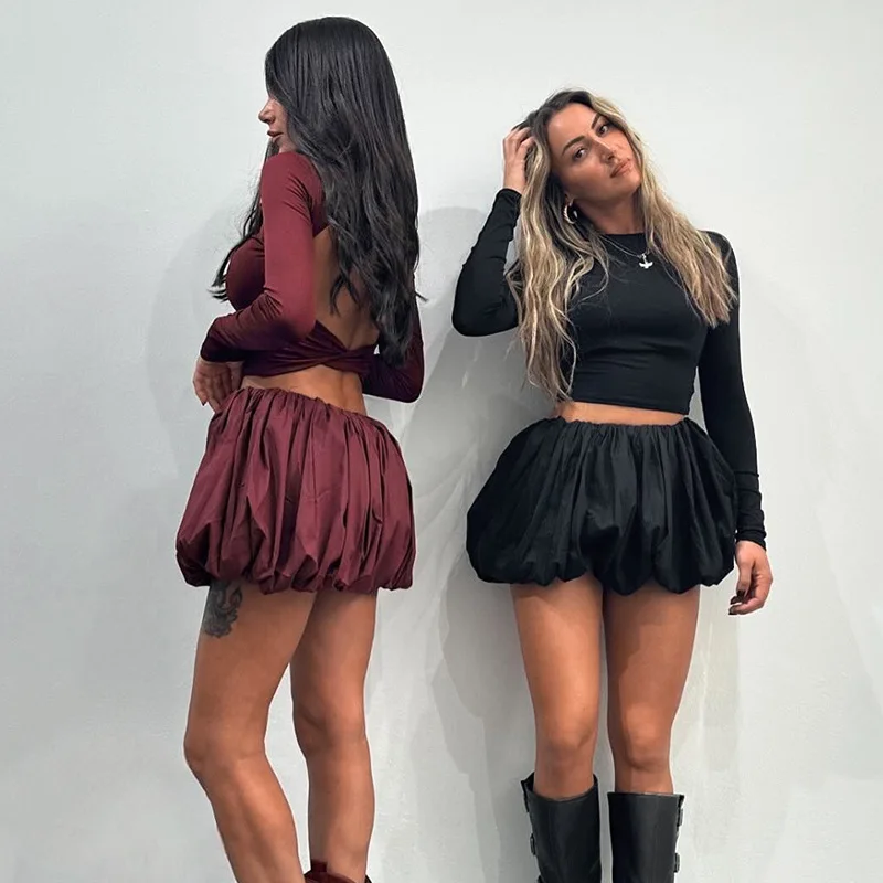 Woman Skirt Two Pieces Set Tight Backless Twist Crop Top High Waist Bud Skirt Elegant Suit Solid Lady Autumn Fashion New