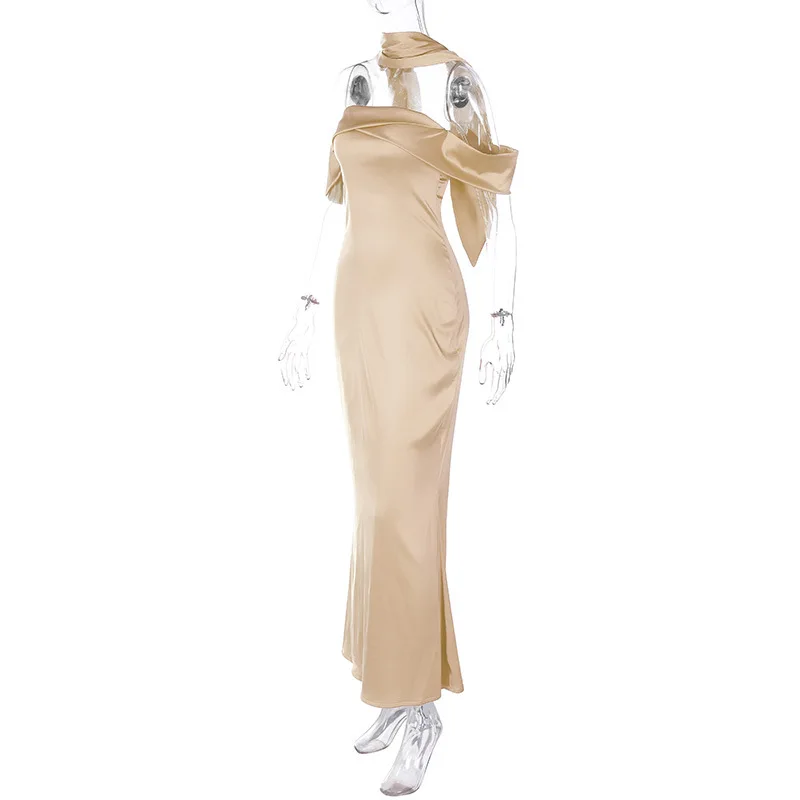 Sexy Backlesss Long Dress For Women Elegant Off Shoulder Sleeveless Dresses Lady Party Temperament Wedding Dress Woman