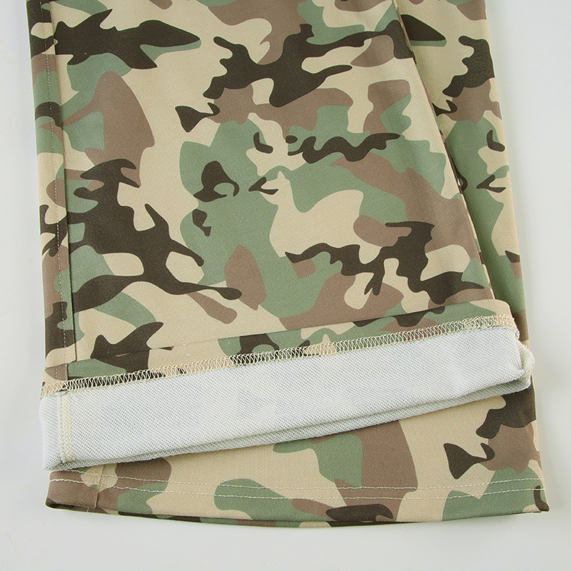 Casual Contrast Color Cinched Hoodie Long Sleeve Sweatshirt Sweatpants Two Piece Camouflage Cardigan Coat Trousers Sets