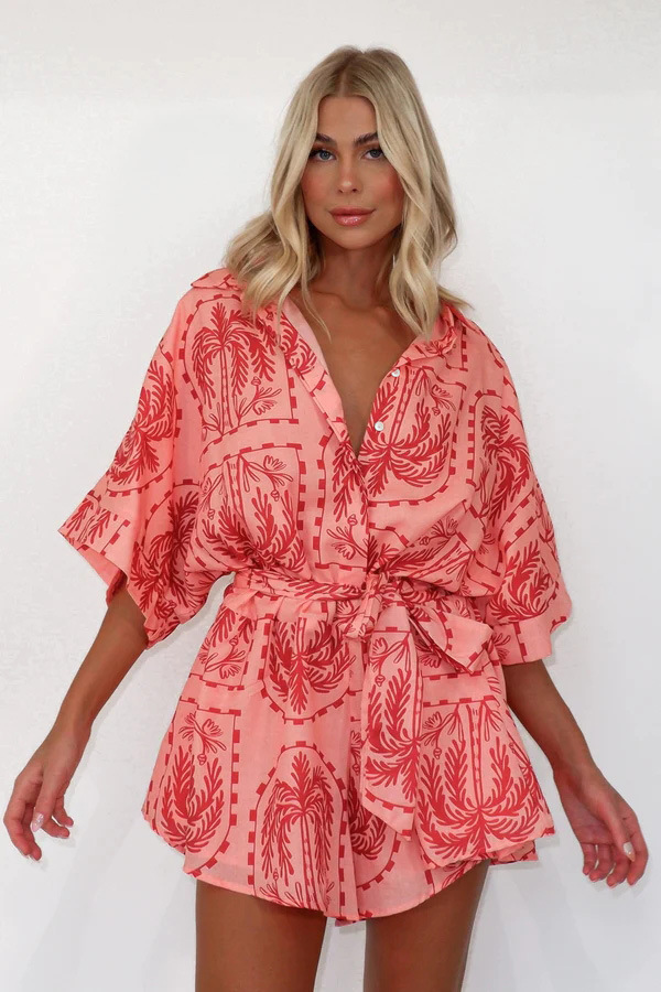 Summer Women Waist Controlled Lace up Geometric Abstract Printed Sexy Jumpsuit Amplified craft
