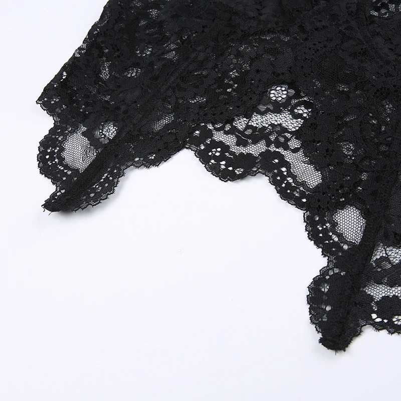 Black See Through Sexy Asymmetrical Goth Lace Camisole Women Rave Baddie Outfits Crop Top