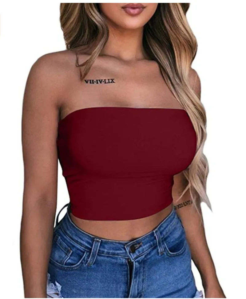 Sexy Tank Top Women Strapless Off Shoulder Tube Top Shortened Female Cami White Black Cropped Vest Backless 2020 Summer Clothes