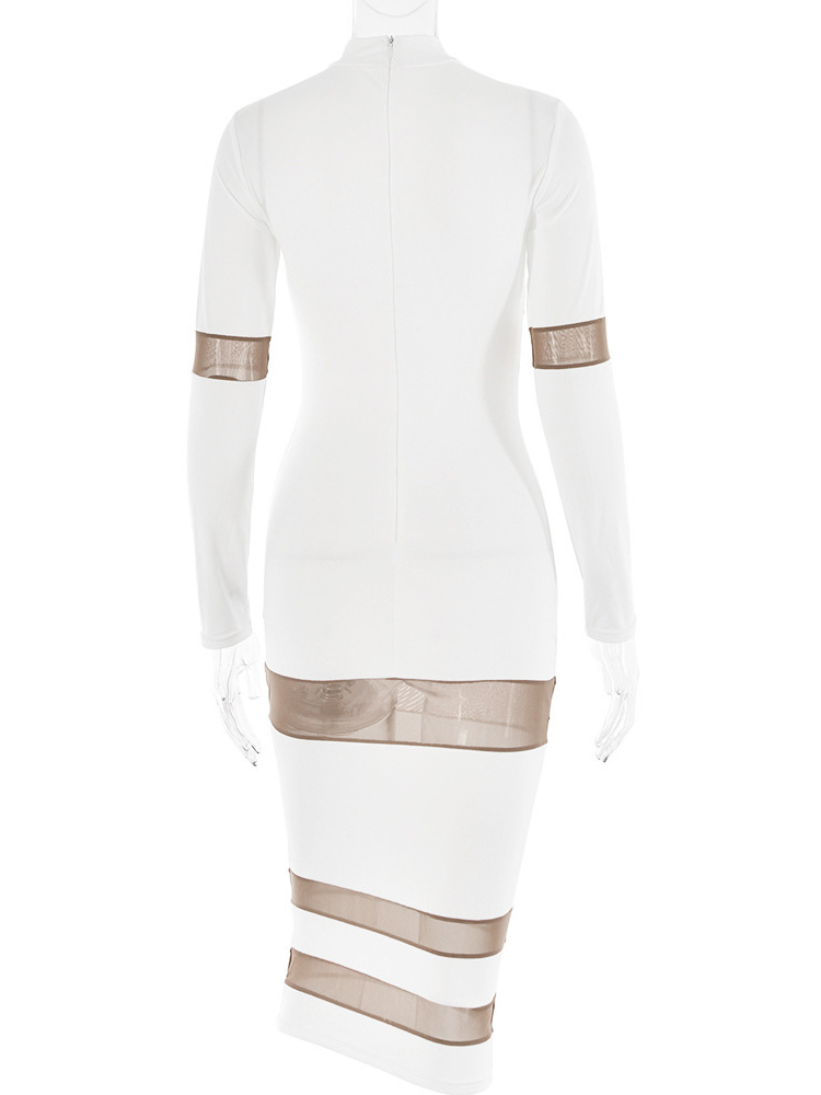 Mesh Patchwork Dress Long Sleeves See Through Party Bodycon Dresses