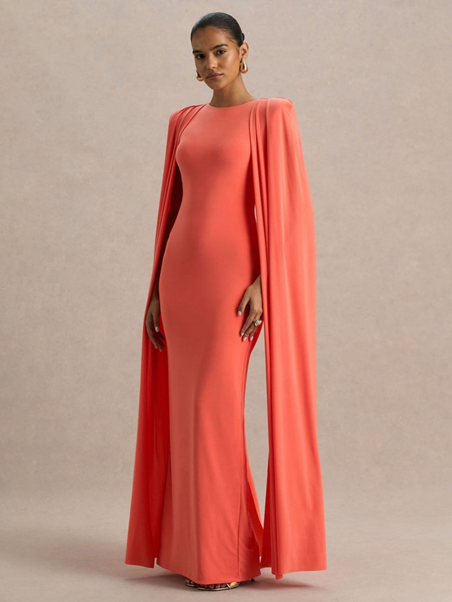 Cloak Style Longline Temperament Crew Neck Grace Maxi Dresses
