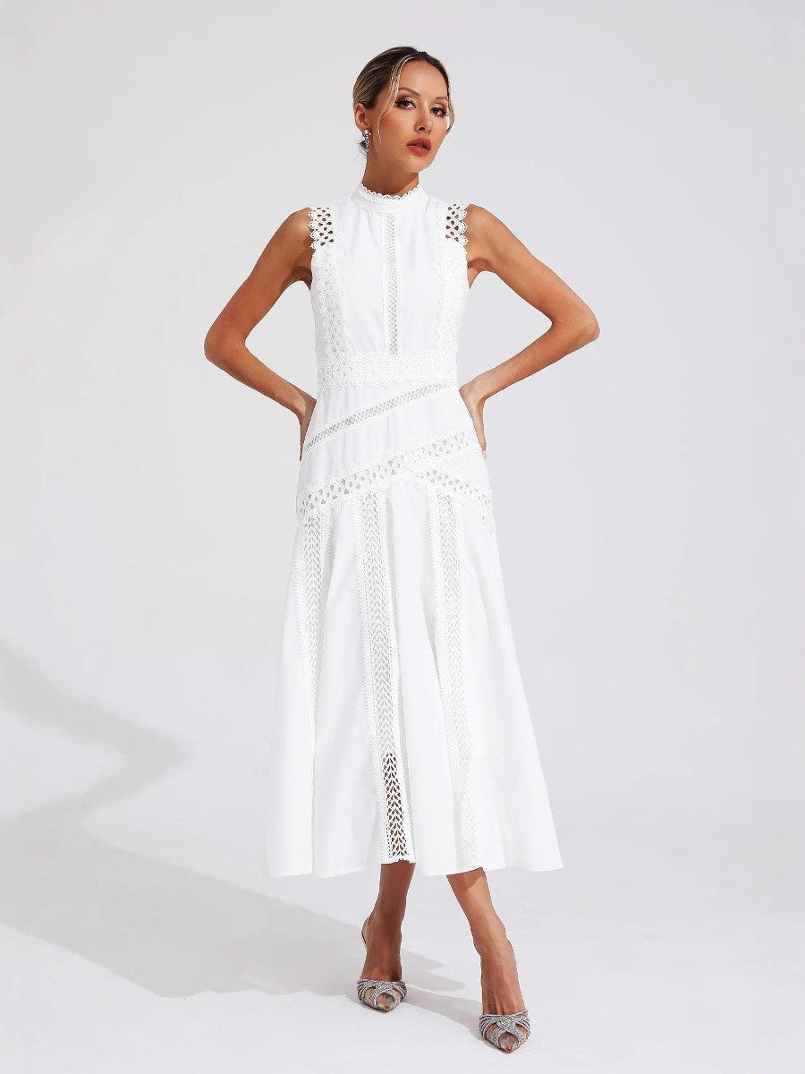 Sleeveless Elegant Long Lace-trimmed Dress