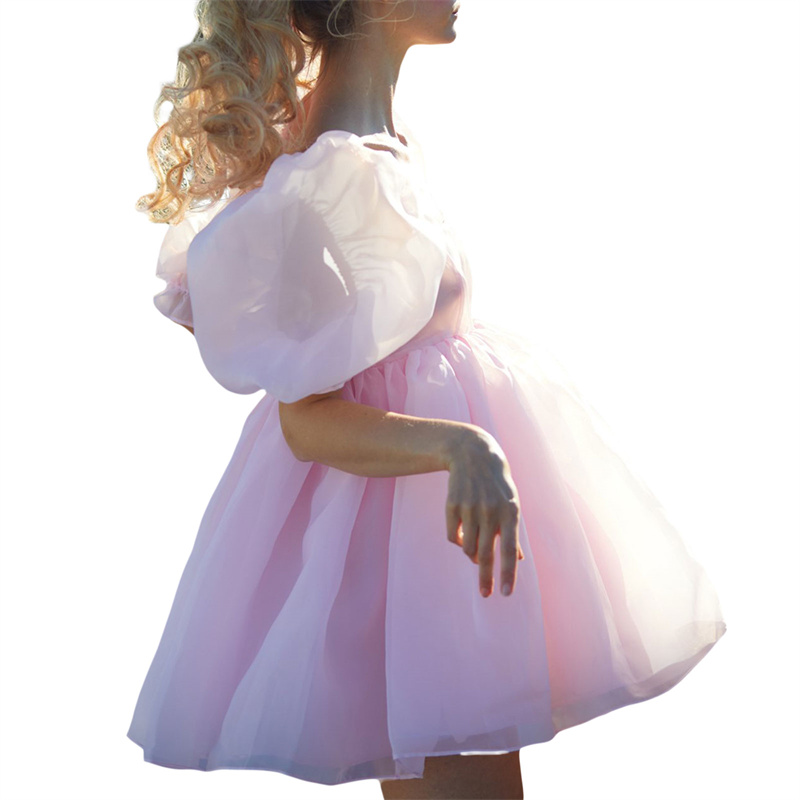 Puffy Dresses for Women y2k Aesthetic Solid Color Square Neck Bubble Sleeve Dress Sweet 2000s Party Dresses Streetwear
