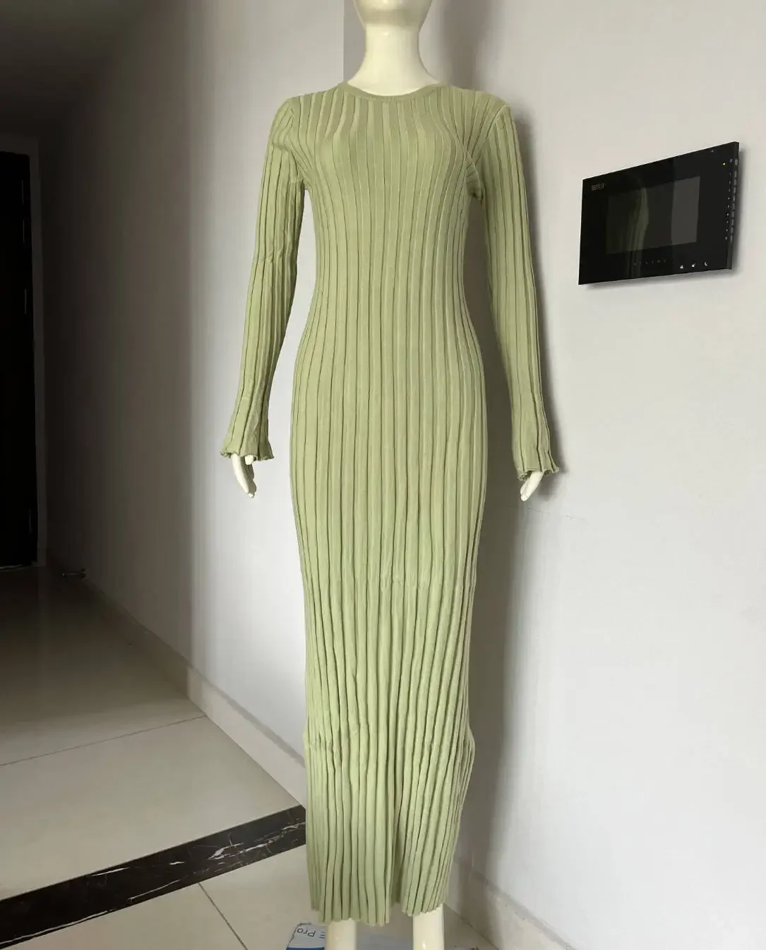 Fall Winter New Knitted Long Dress Female Casual Slinky High Waist Rib Sweater Bodycon Dresses Lady Holiday Party Outfits