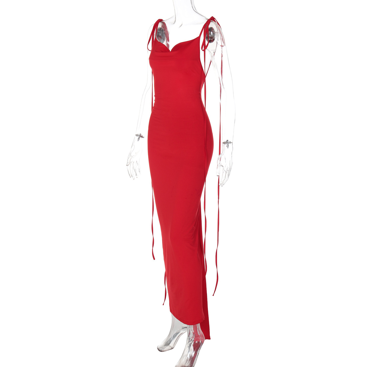 Best Seller in Women Clothing Summer Sexy Backless Pleated Lace up Maxi Dress Women