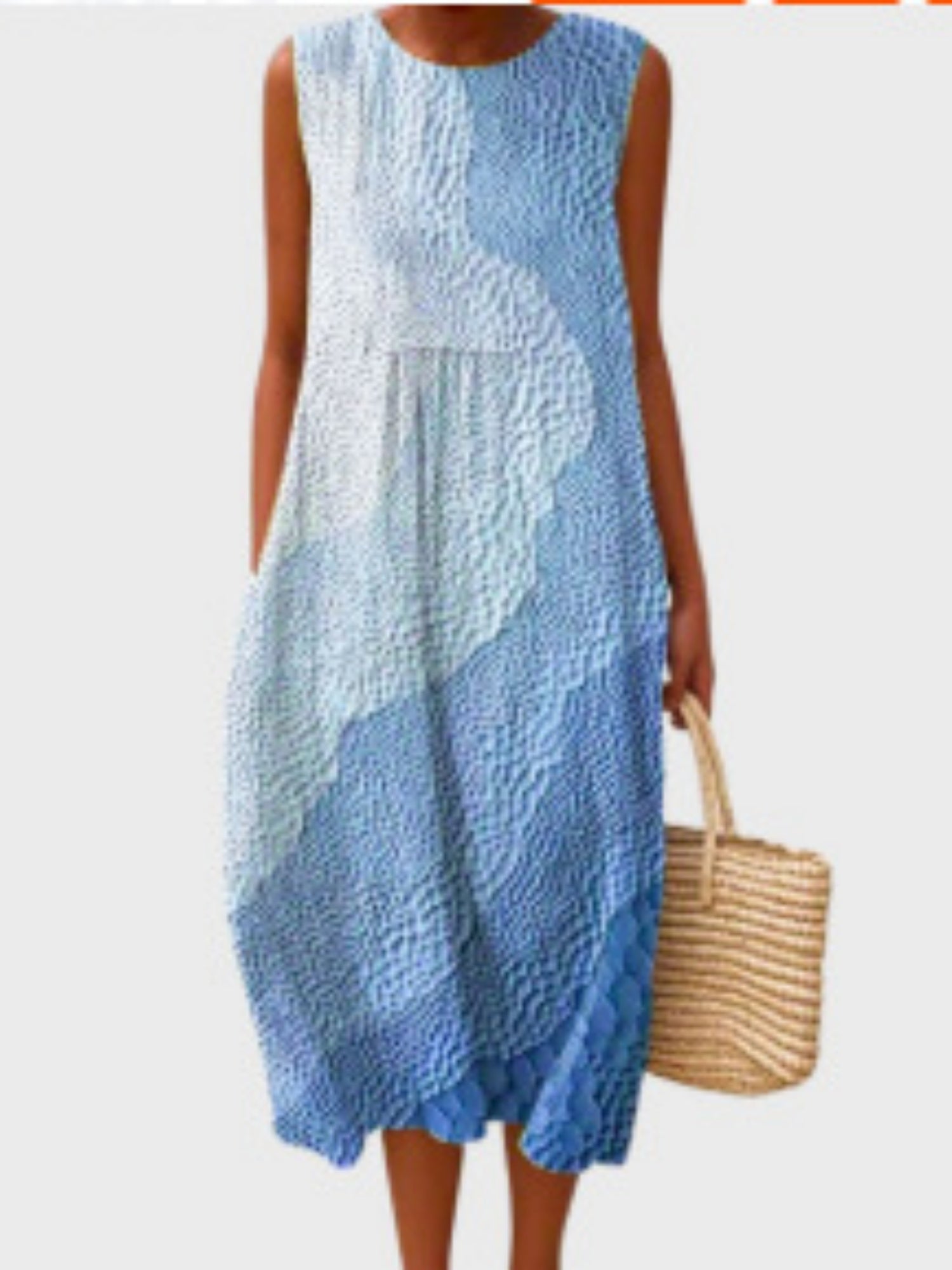Printed Pocket Round Neck Sleeveless Maxi Dresses