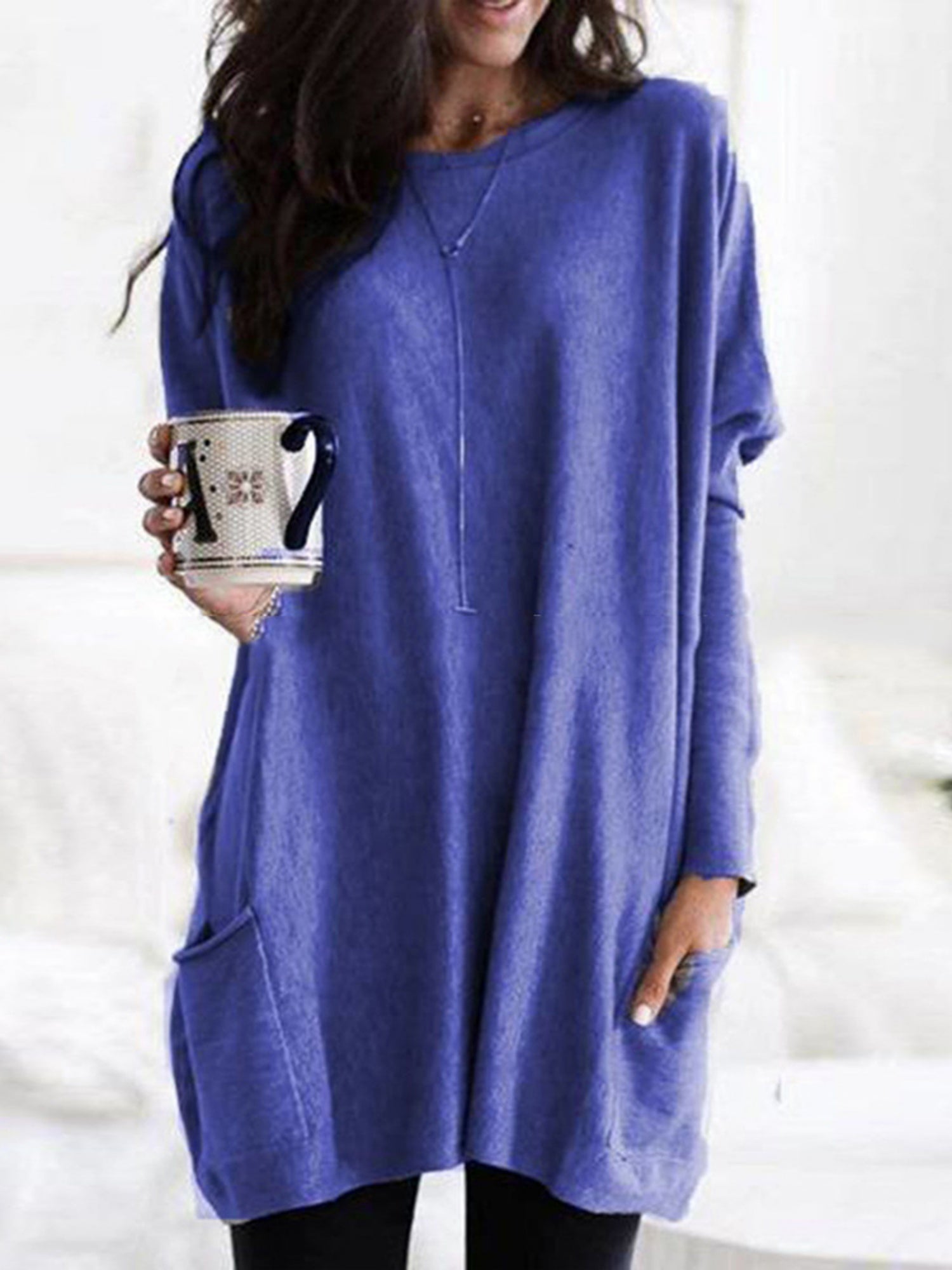 Pocket Round Neck Long Sleeve T-shirts