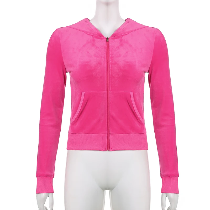 Casual Velvet Crop Top Winter Jacket Women Green Pink Zip Up Hoodies Coats Ladies Fashion Skinny Overcoat Streetwear