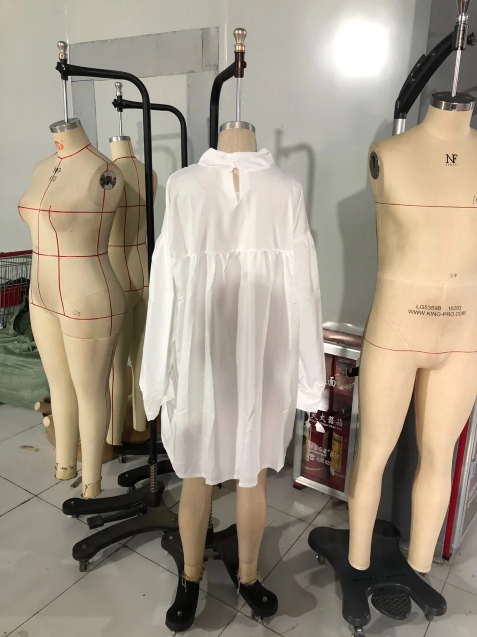 Plus Size Half Turtleneck Fold Design Shirt Dress Lantern Sleeve Loose Mock Neck Straight Drawstring Women's Dress