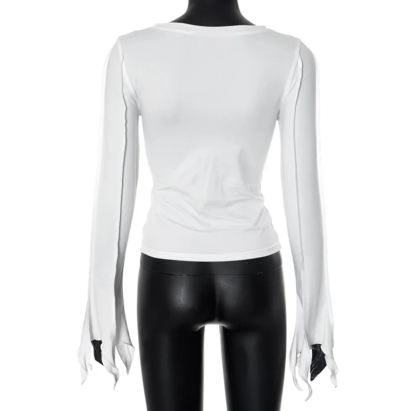Fashion Patchwork Inner T-shirt Top For Women High Waist Solid Slim Casual Irregular Ruched Streetwear Female Commute Tee