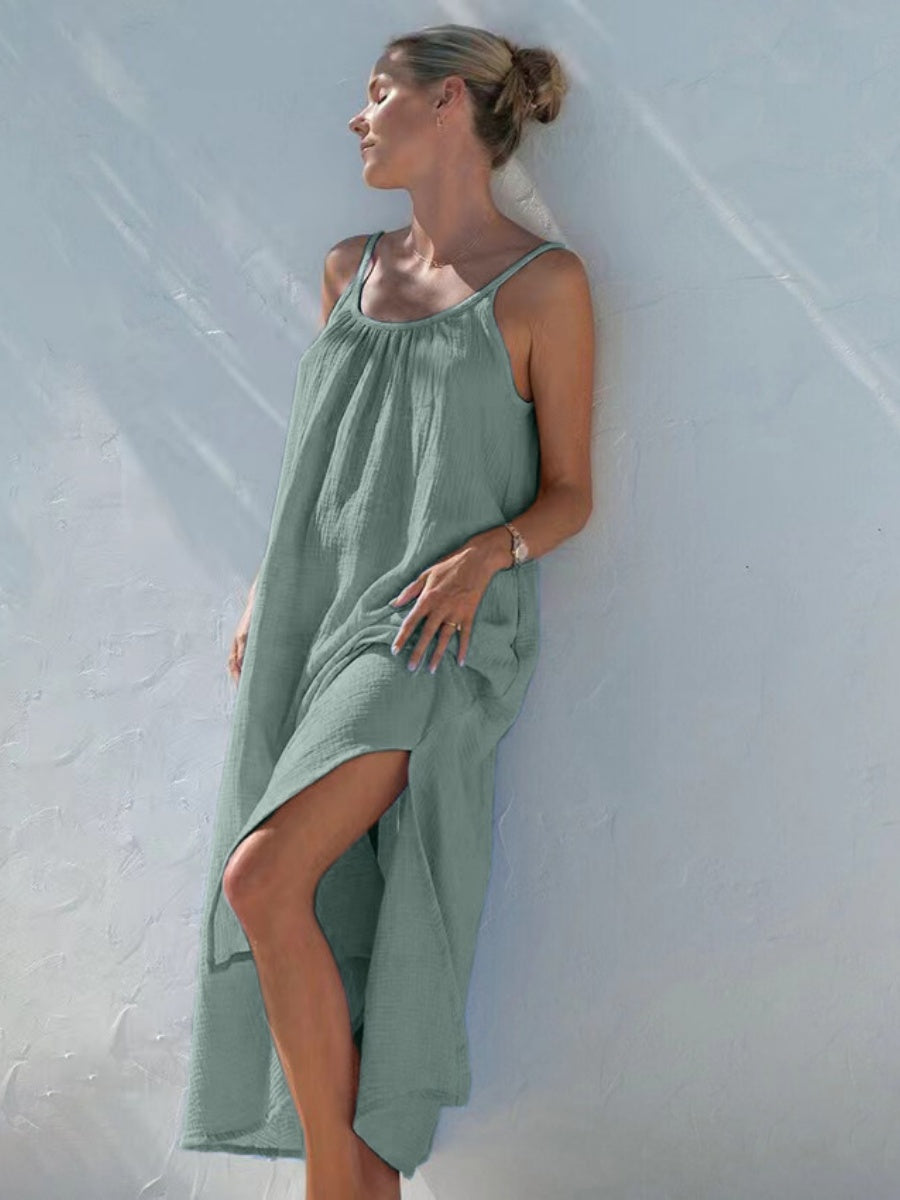 100% Cotton Temperament Camisoles Loose-fit Home Vacation Mini&Short Dresses