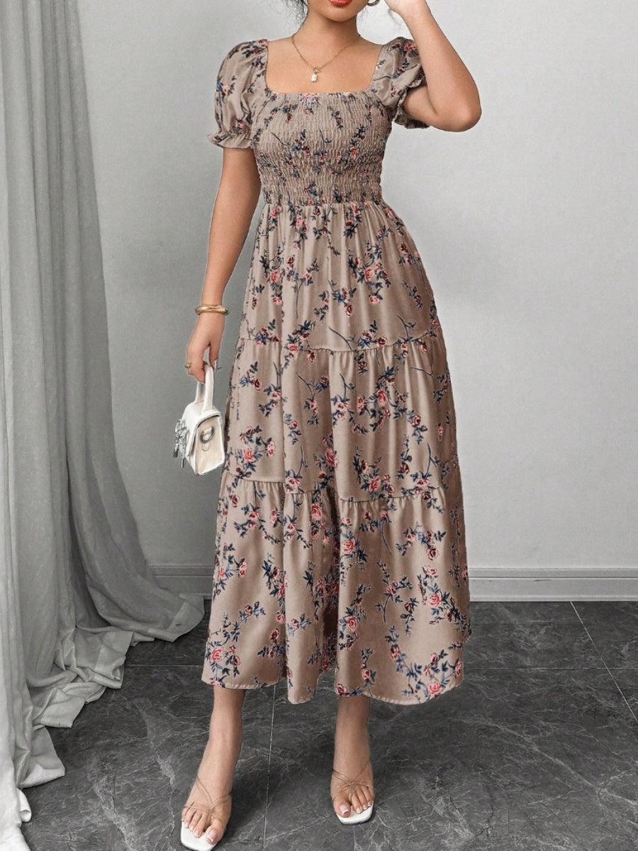 Puff Sleeve Printed Maxi Dresses