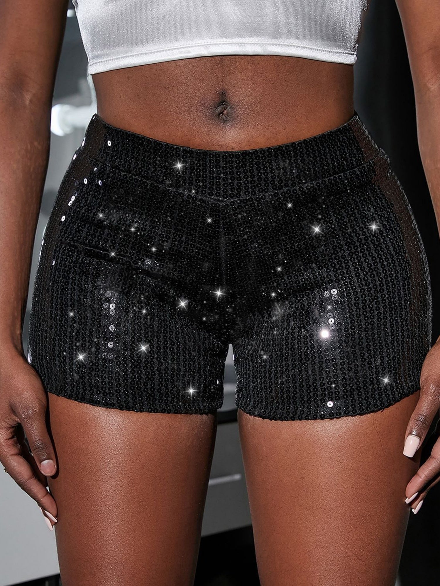 Sequins High Elasticity Hip Wrap Shorts