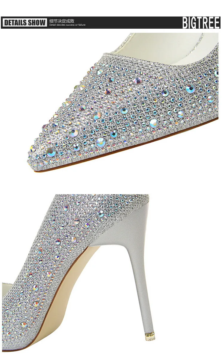 Shoes Rhinestone Woman Pumps Fashion Wedding Shoes Women Basic Pump Stiletto Heels 10cm 7cm Heeled Shoes High Heels