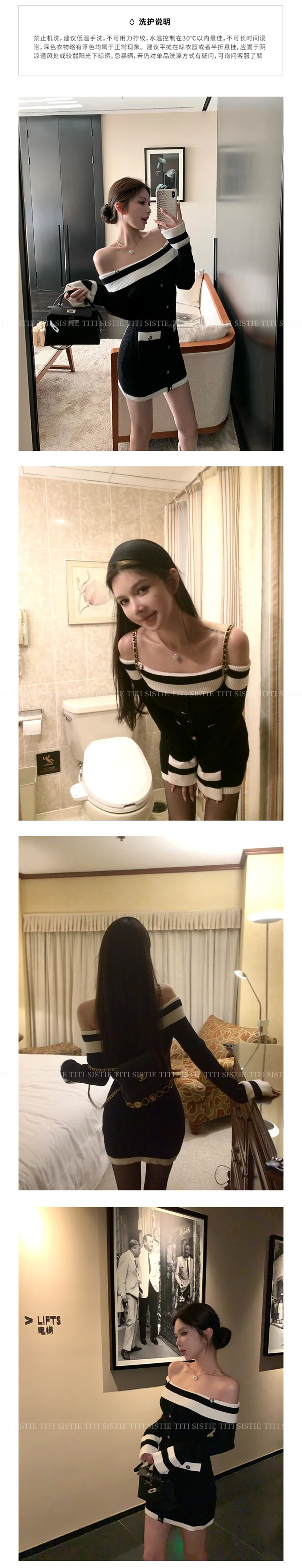 Elegant Slash Neck Knitted Dress Women Long Sleeve Bodycon Mini Dresses Korean Fashion Autumn Winter New Slim Casual Vestidos