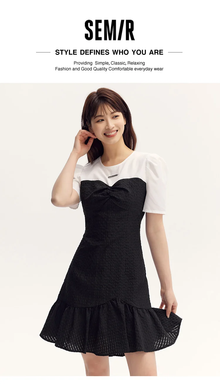 Color Block Little Black Dress Women Elegant And Commute Summer New Gentle Texture Playful Mermaid Hem Short Skirt