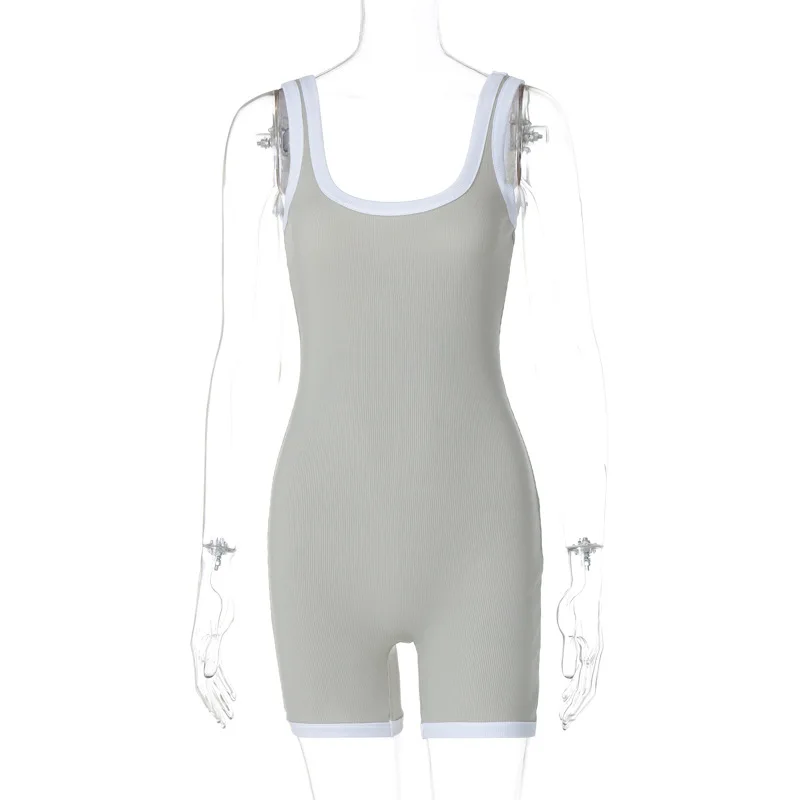 Contrast Color Blinding Bodycon Playsuit Short Jumpsuit Women Clothing Backless One Piece Sexy Rompers Y2k Grunge Bodysuits