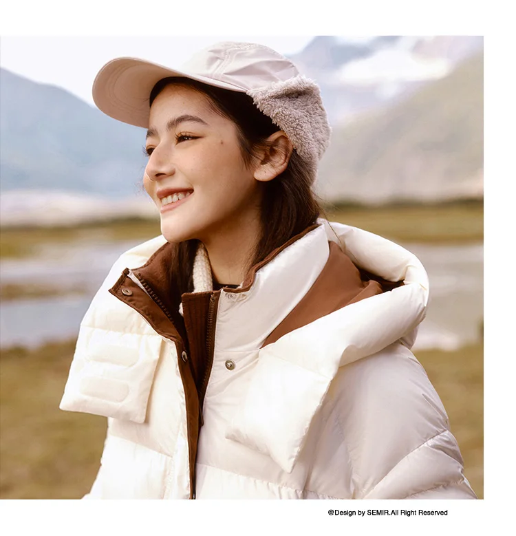 Down Jacket Women Loose Contrasting Colors New Winter Hooded Puffer Jacket Trendy Personality Fashionable