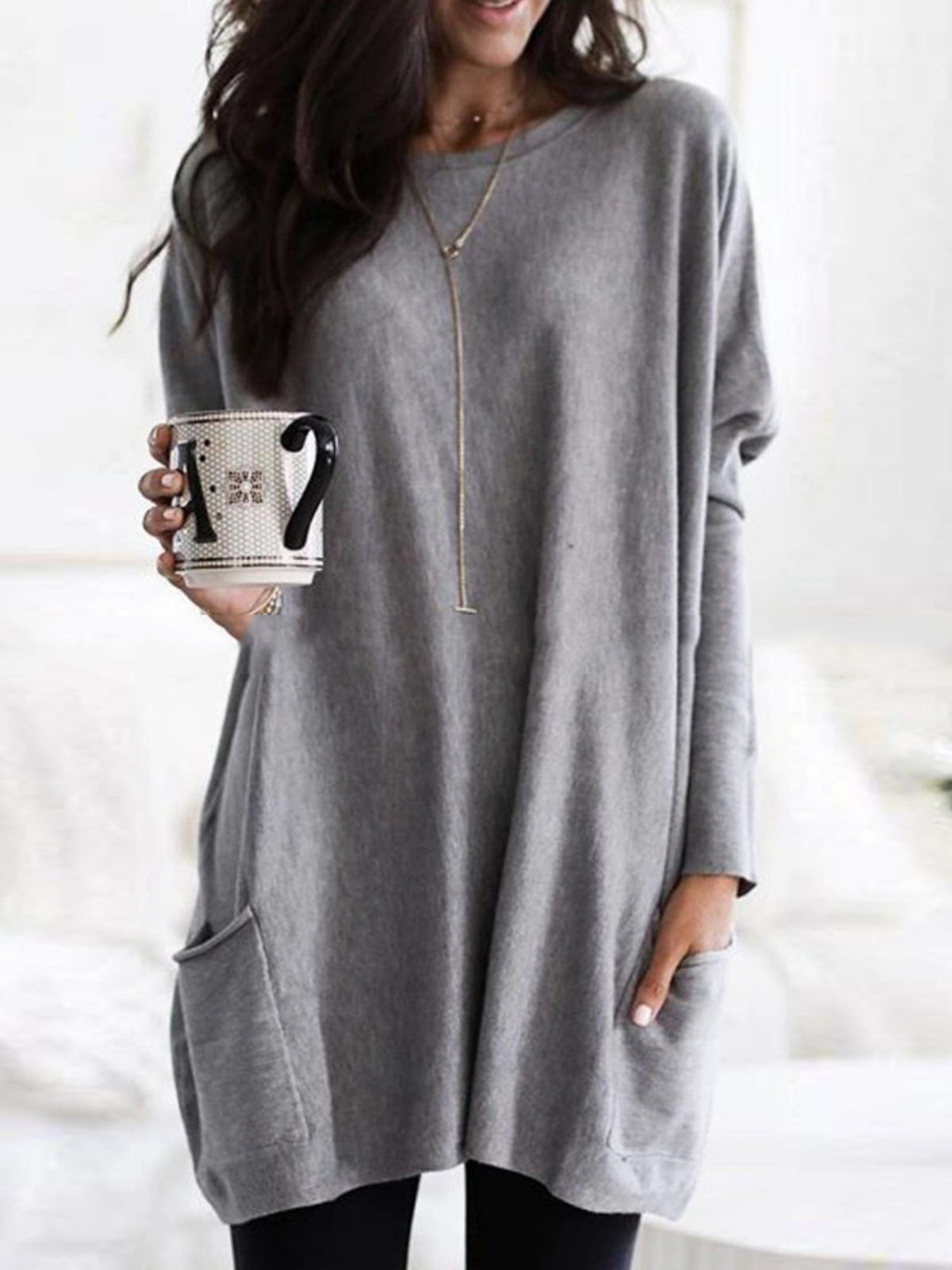 Pocket Round Neck Long Sleeve T-shirts