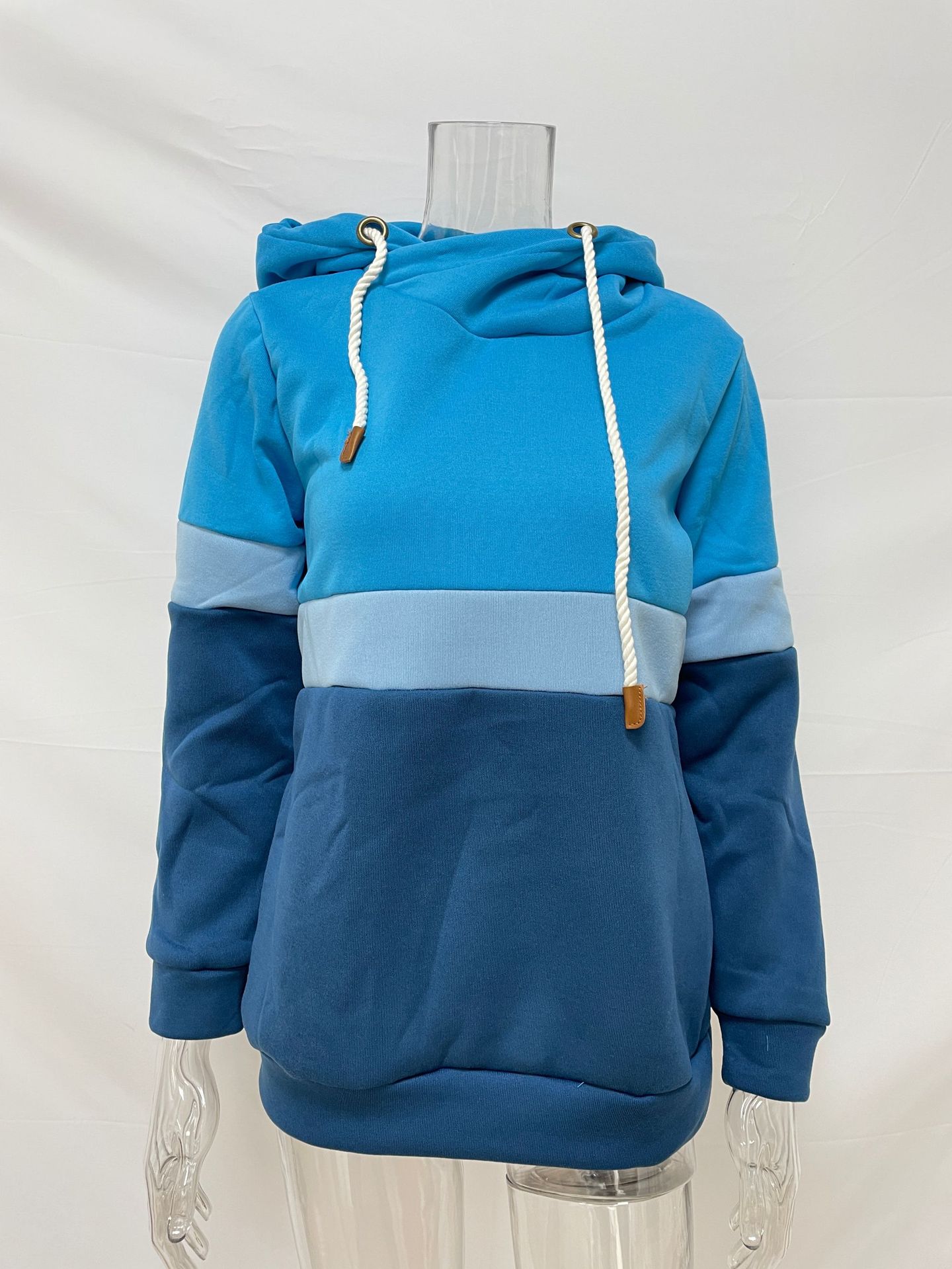 Women Sweatshirt Autumn Winter Solid Color Stitching Casual Pullover Hooded Sweatshirt for Women