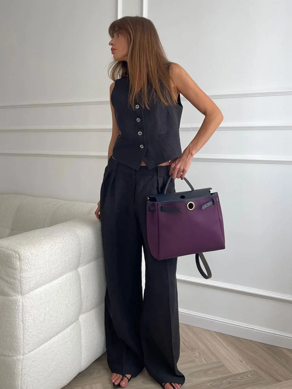 2 Piece-Set Fashion Women Wide Leg Trousers Patchwork High Waist Casual Straight Legg Outfits Vestidos Women's Pants Sets