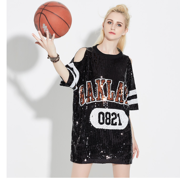 Summer Adult Stage Wear Letters Performance Wear round Neck Pullover Mid Length Costume
