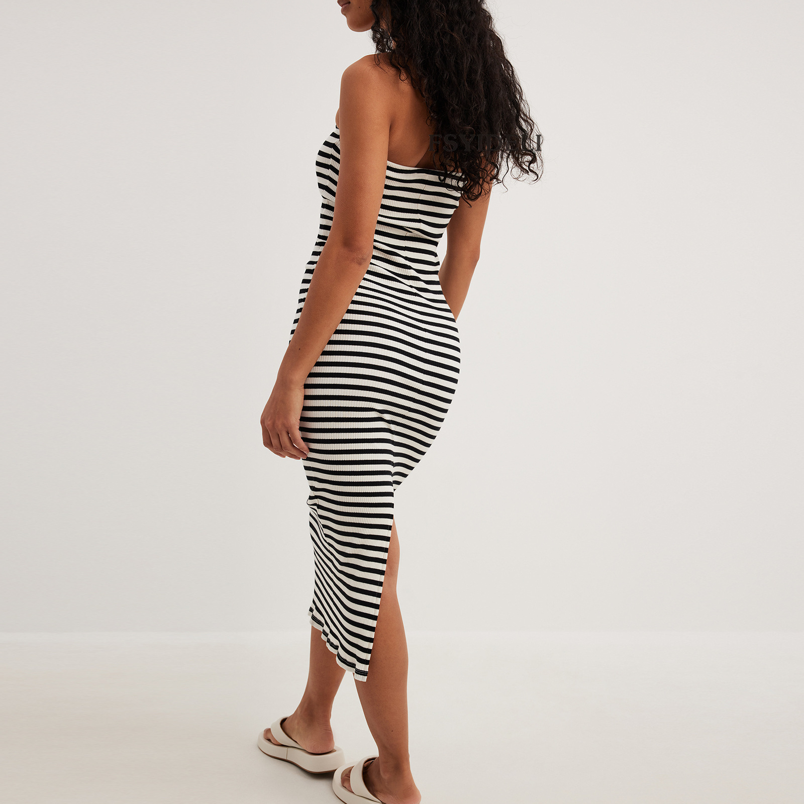 Vacation Dress French Elegant Knitted Maxi Dress Summer Striped Stitching Sexy Strapless Dress Maxi Dress
