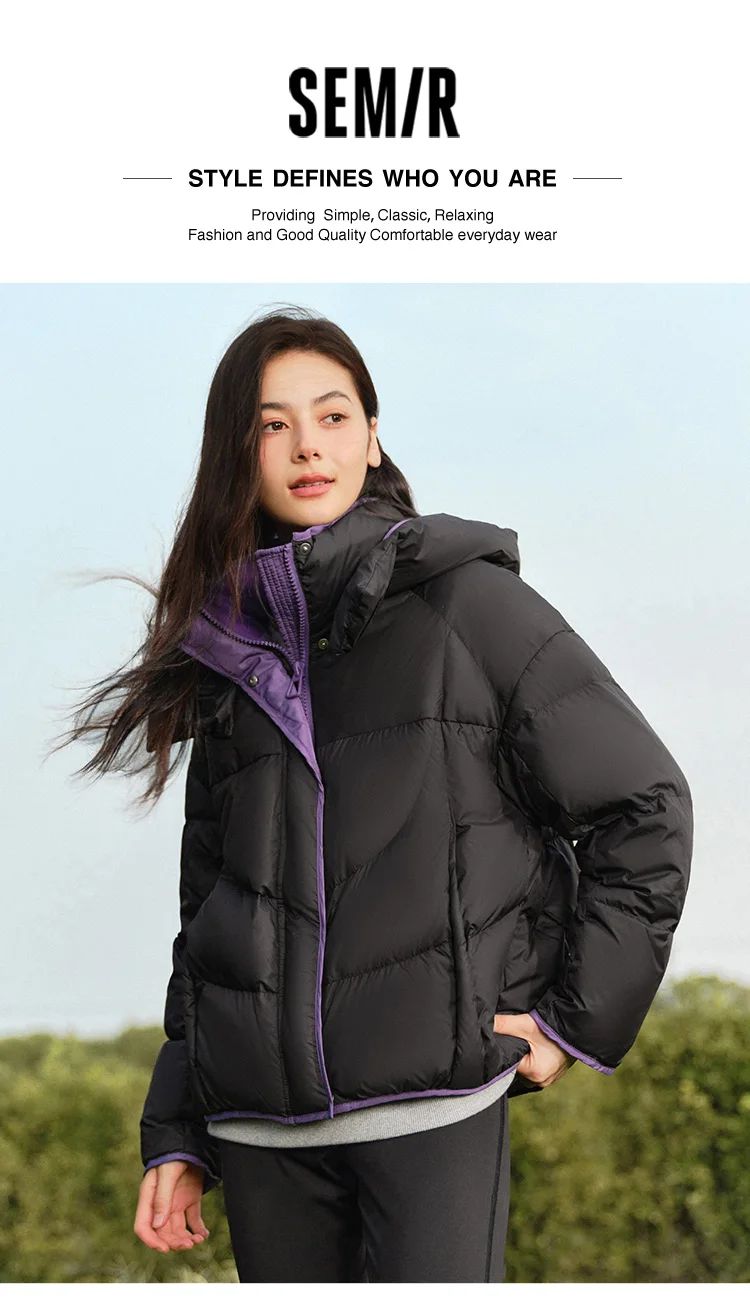 Down Jacket Women Loose Contrasting Colors New Winter Hooded Puffer Jacket Trendy Personality Fashionable