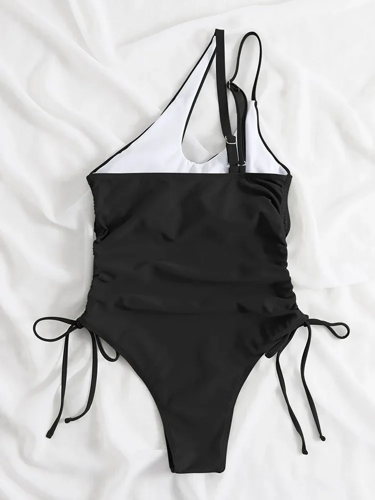 Solid V-neck One Piece Swimsuit for Women Sexy Cross Bandage Swimwear Backless Bathing Suit New Monokini