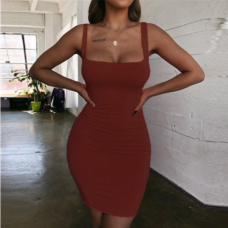 Candy Color Hip-Wrapped Sleeveless Strap Dress Women Dress