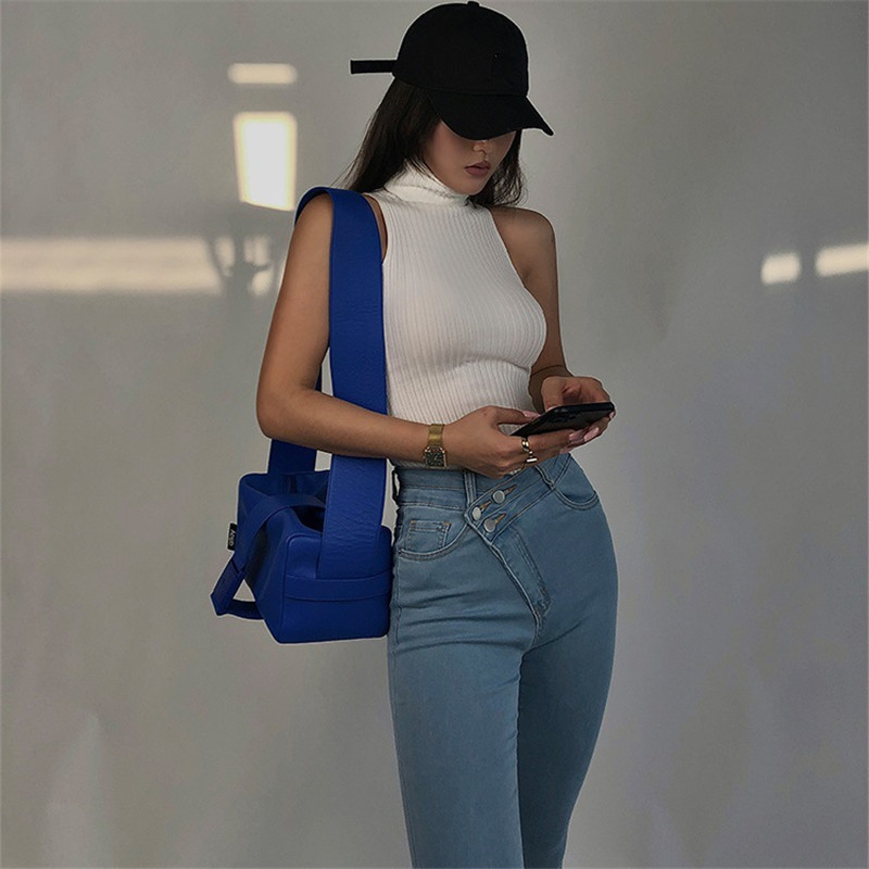 Summer High Neck Vest Women Sleeveless Solid Color Knit Ribbed Slim Fit Tank Tops y2k Clothes Lady Basic Clubwear