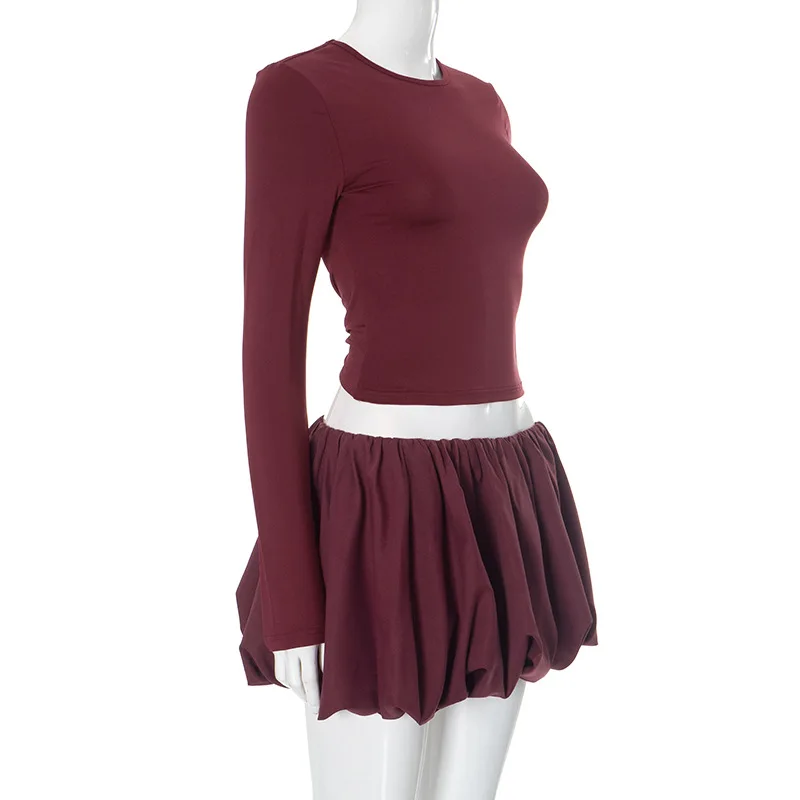 Woman Skirt Two Pieces Set Tight Backless Twist Crop Top High Waist Bud Skirt Elegant Suit Solid Lady Autumn Fashion New
