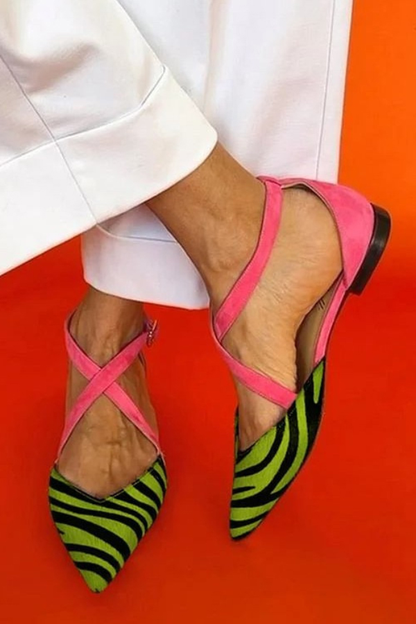 Stylish Zebra-print Pointed-toe Cross-strap Sandals