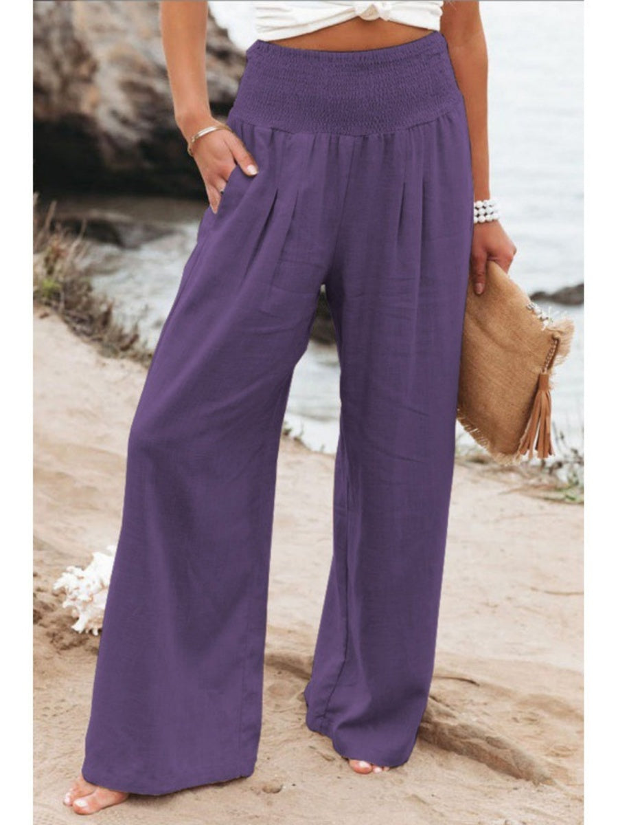 Cotton Blend Wide Leg Pocket Hit Pants
