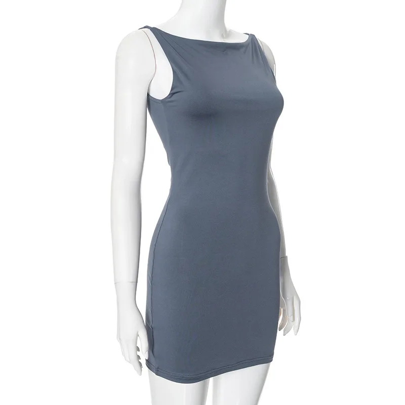 Minimalist Bodycon Dress For Women Outfits Sleeveless Vestidos De Mujer Solid Streetwear One Piece Summer Clothing Office Lady